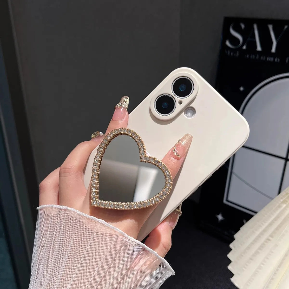 L567 Diamond Heart Shape Mini Mirror Pocket Makeup Mirror Portable Handheld Mirrors Diy Mobile Phone Case Jewelry Acc Materials