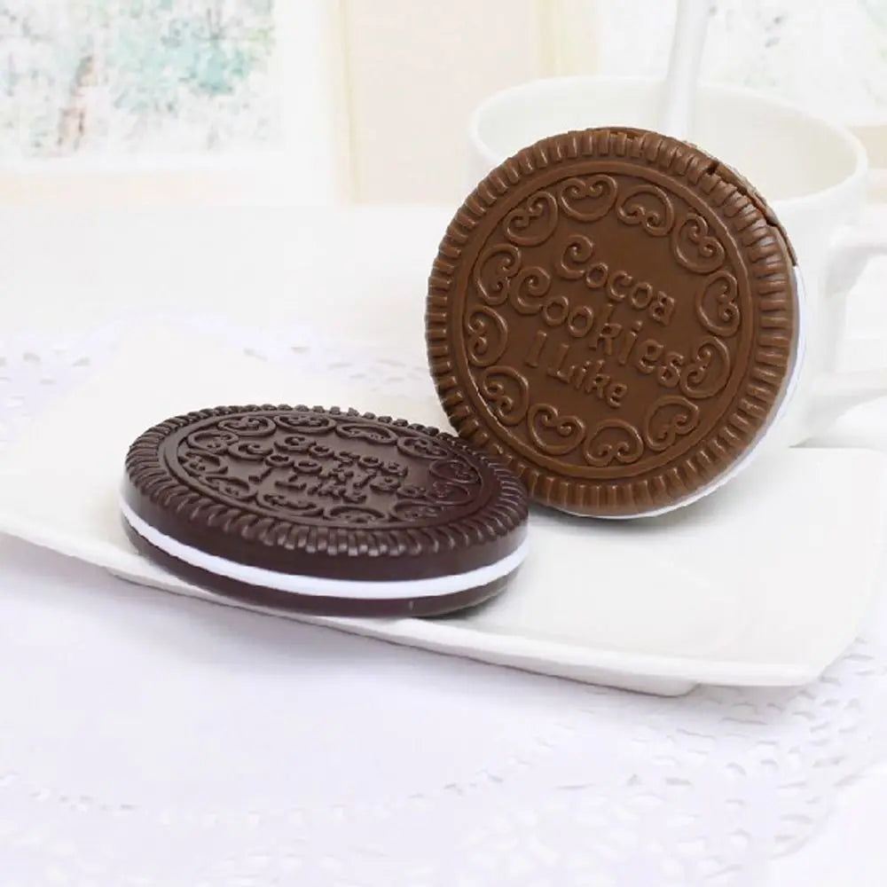 CX499 Mini 2 in 1 Comb Mirror Set Folding Comb Pocket Mirror Makeup Mirror with Comb Set Cute Portable Chocolate Cookie Shaped