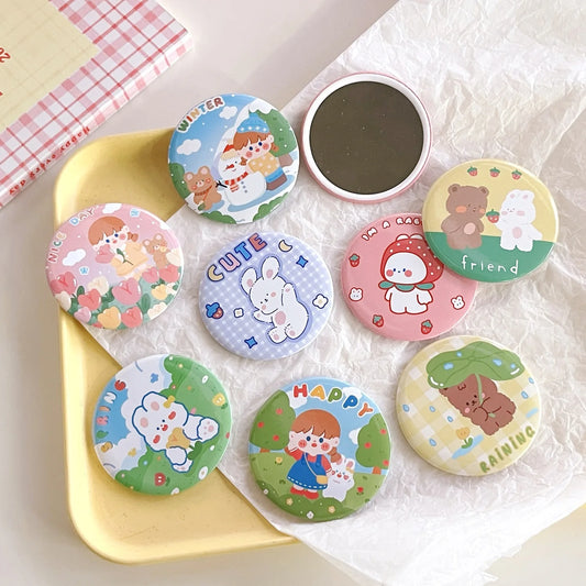 DA81  New Bangtan Girls Cartoon Cute Mirror Mini Portable Pocket Bag Small Mirror Tinplate Small Tiny Round Mirror For Makeup