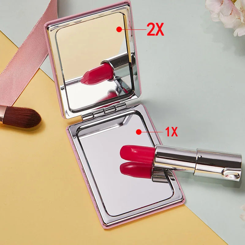 CX512 Portable Cute Mini Pu Makeup Mirror Magnify Foldable Double Pocket Small Makeup Mirror For Travel Beauty Cosmetic Tool