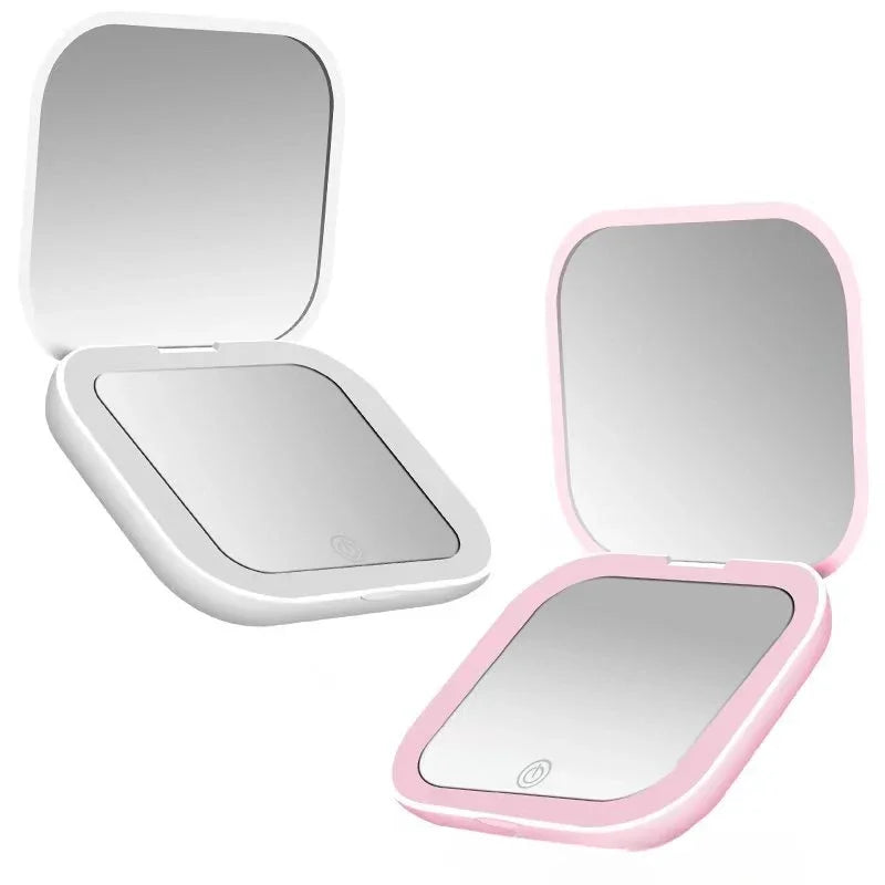 TSHOU218 Mini Portable Folding Makeup Mirror Led Lights Magnifying Compact Pocket Travel Aesthetic Vanity Mirrors Make Up Tools
