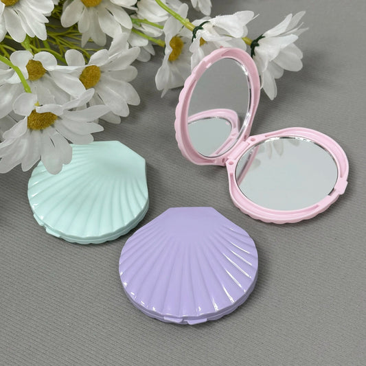 TSHOU1106 Shell Shaped Vanity Mirror Shell Design Cute Pocket Mirror Double Sided Folding Compact Mirror