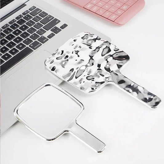 TSHOU1089 Vintage Handle Makeup Mirrors HD Beauty Portable Square Hand Small Make Up Mirror Electroplated Makeup Mirrors