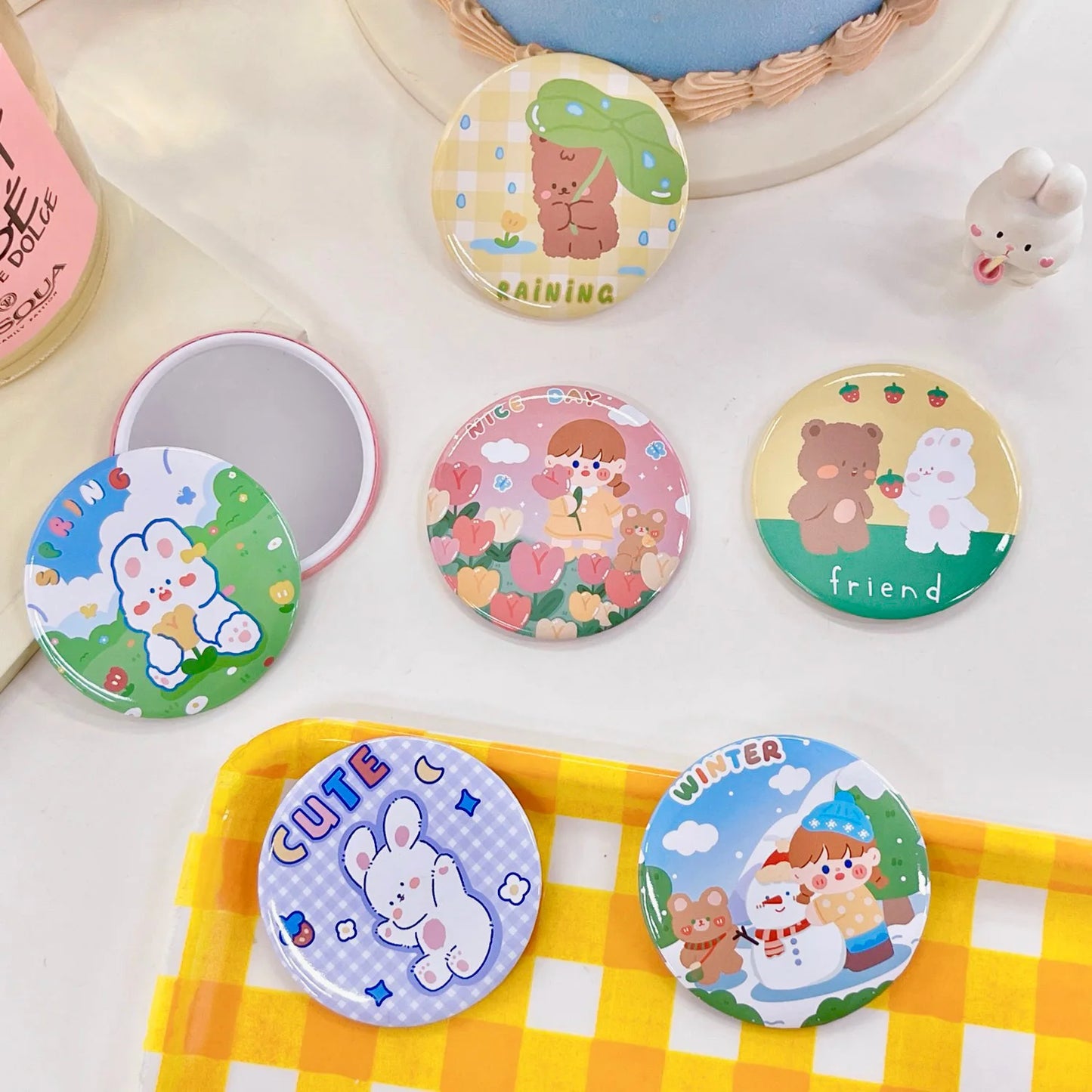 CX521  New Bangtan Girls Cartoon Cute Mirror Mini Portable Pocket Bag Small Mirror Tinplate Small Tiny Round Mirror For Makeup