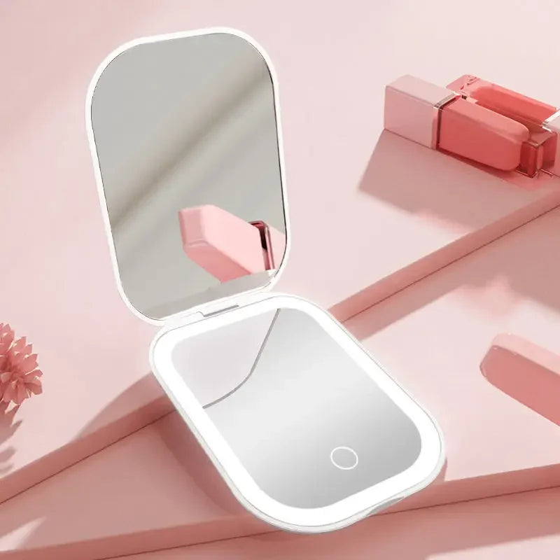 TSHOU218 Mini Portable Folding Makeup Mirror Led Lights Magnifying Compact Pocket Travel Aesthetic Vanity Mirrors Make Up Tools