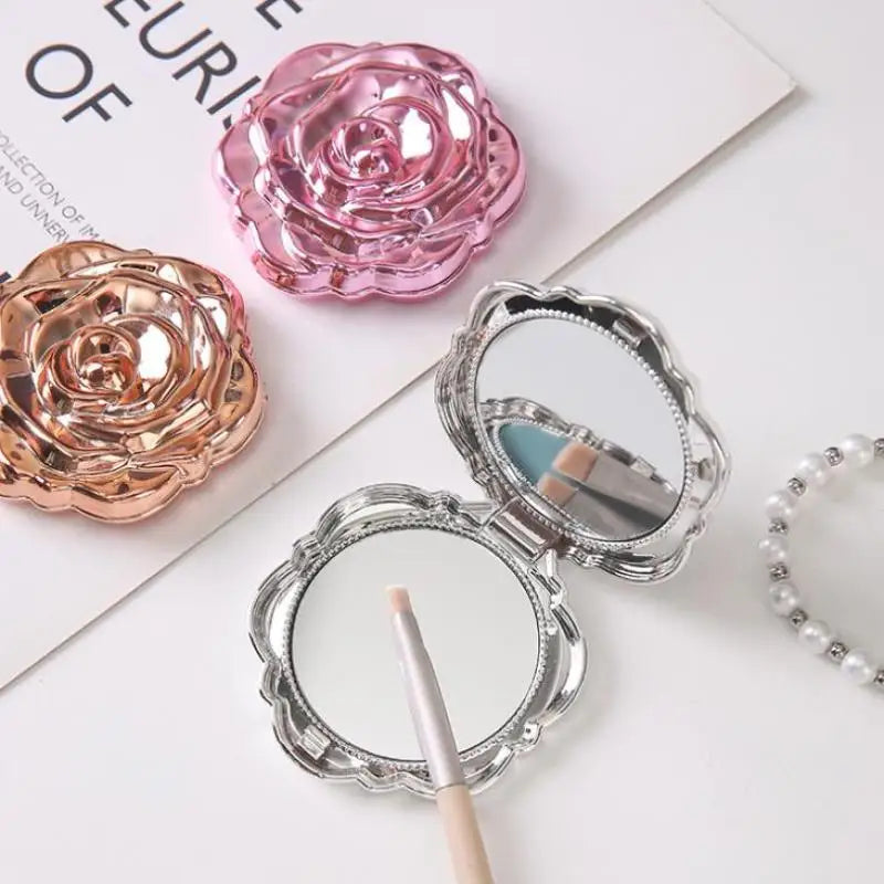 CASHOU188 Portable Mini Mirror Retro Rose Flower Small Pocket Makeup Mirror Double Sided Hand Mirrors Compact Cosmetic Makeup Beauty Tool
