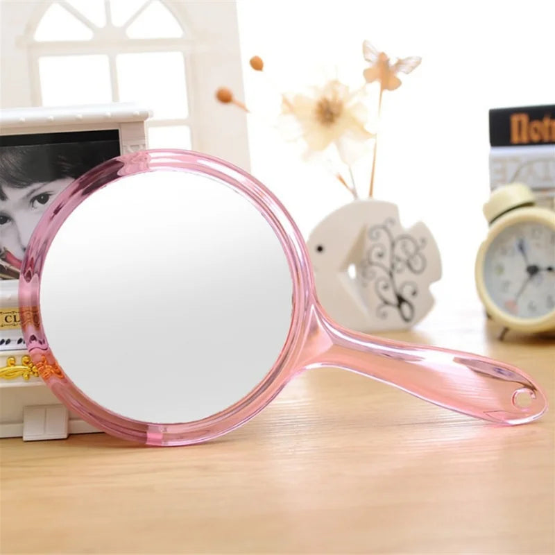 TSHOU1124 Hand Mirror Double-sided Handheld Mirror 1x/3x Magnifying Mirror With Handle Transparent Hand Mirror Rounded Shape Makeup Mirror