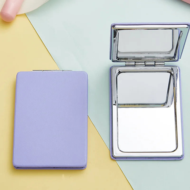 CX512 Portable Cute Mini Pu Makeup Mirror Magnify Foldable Double Pocket Small Makeup Mirror For Travel Beauty Cosmetic Tool