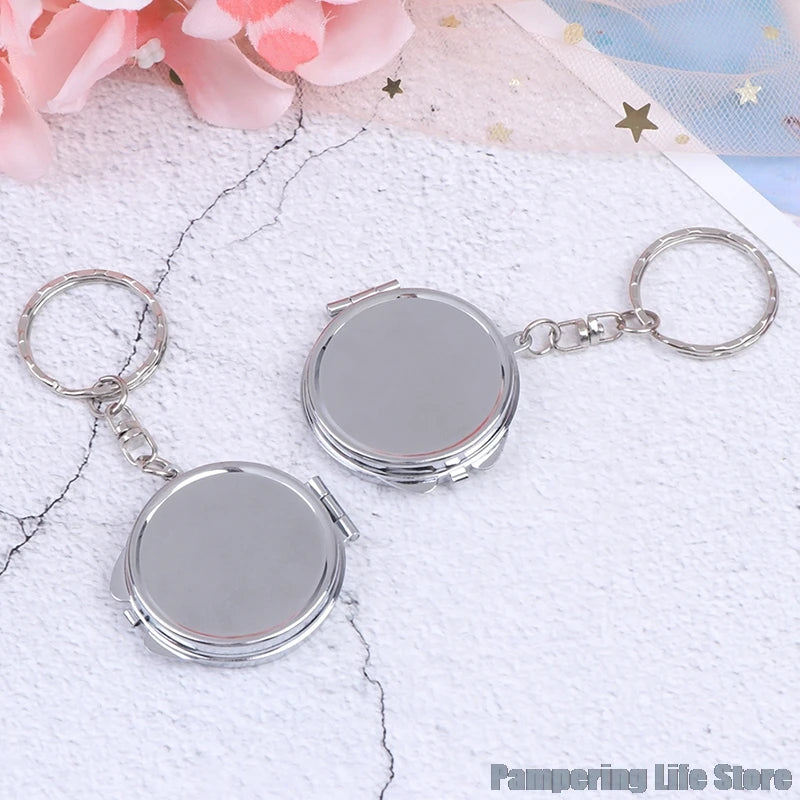 TSHOU235 Portable Key Chain Folding Mirror With Key Ring Pocket Compact Makeup Cosmetic Mirror
