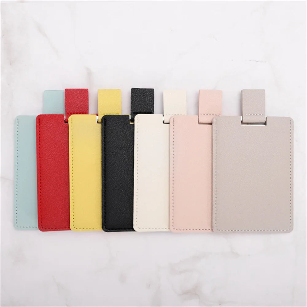 CX504 Leather Cover Rectangle Makeup Mirror Mini Portable Stainless Steel Cosmetic Mirror Compact Pocket Hand Standing Small Mirror