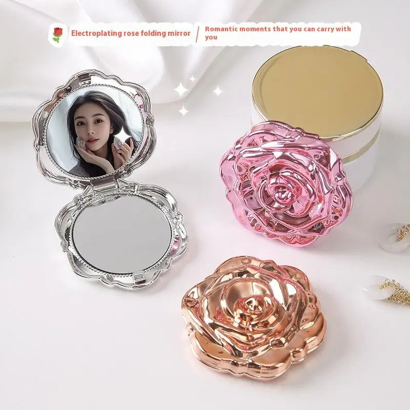 CASHOU188 Portable Mini Mirror Retro Rose Flower Small Pocket Makeup Mirror Double Sided Hand Mirrors Compact Cosmetic Makeup Beauty Tool