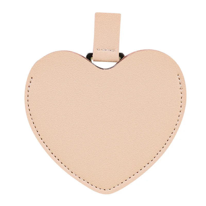 CX503  Love Heart Shaped Makeup Mirror Stainless Steel Ultra-thin Cosmetic Mirrors Mini Potable Pocket Mirror with PU Leather Bag