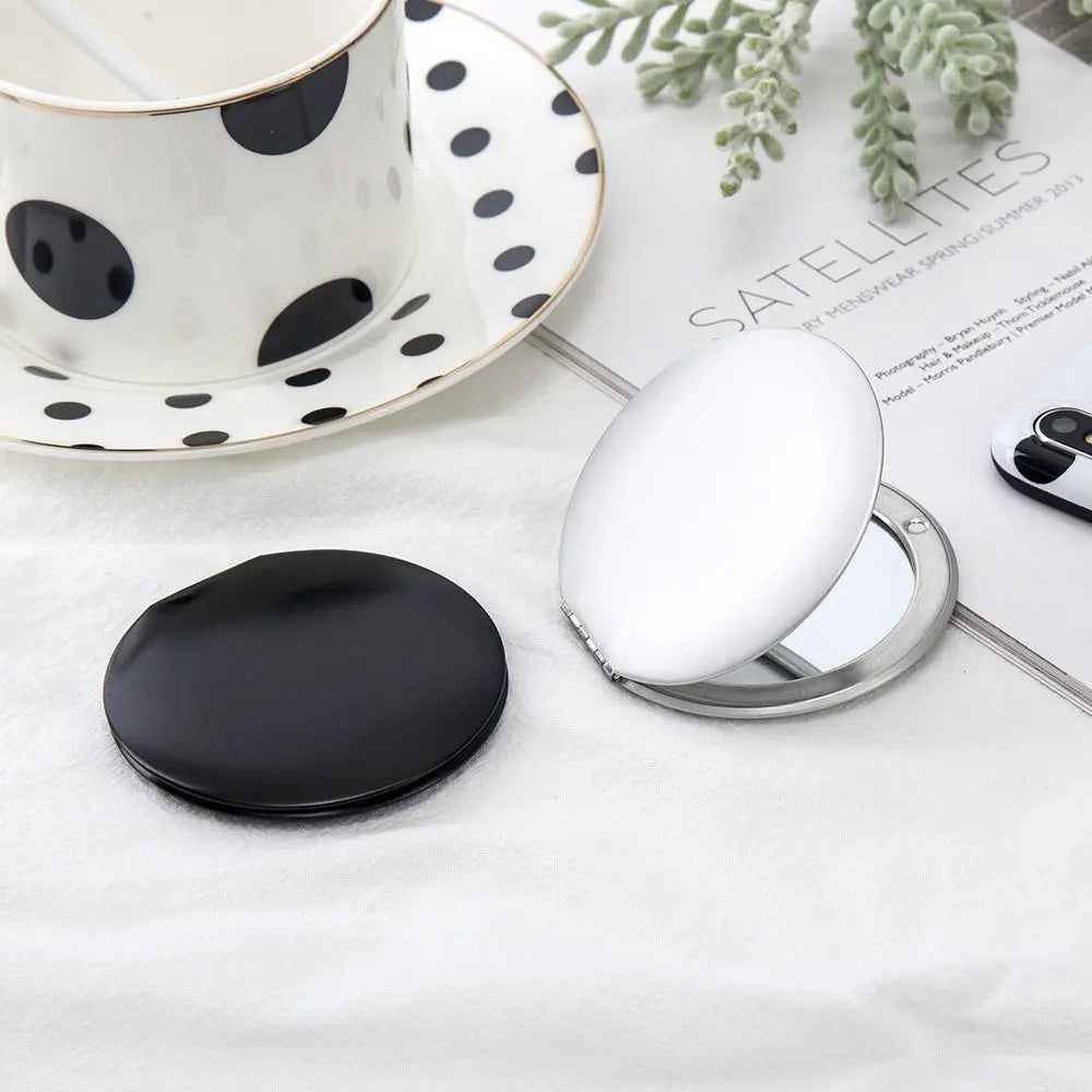 SET63 Cute Folding Makeup Mirror Double-Sided Round Pocket Mirror Solid Color Mini Cosmetics Mirror