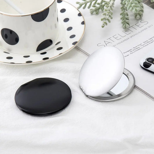 SET63 Cute Folding Makeup Mirror Double-Sided Round Pocket Mirror Solid Color Mini Cosmetics Mirror