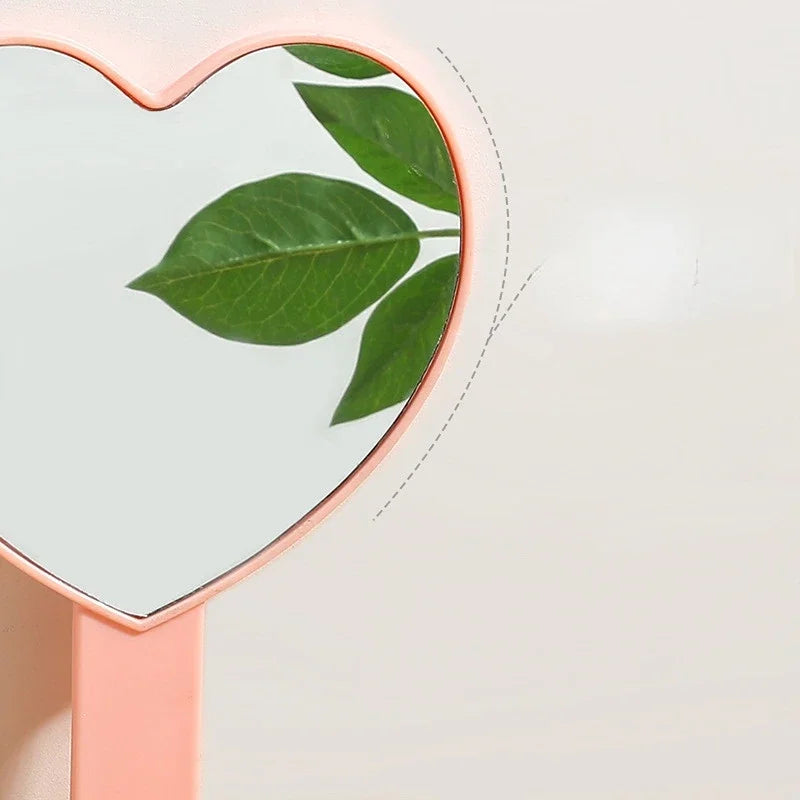 CASHOU47 Handheld Makeup Mirror Love Heart Mirror Female Handle Makeup Cosmetic Beauty Tools Handheld Vanity Make Up Mirror