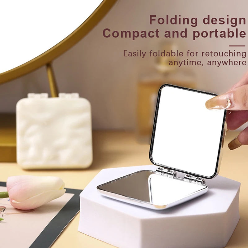CX490 Foldable Plating Makeup Mirror Mini Square Makeup Vanity Mirror Portable Hand Mirrors Double-Sided Compact Mirror Pocket Mirror