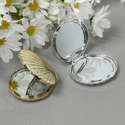 SET62 Shell Shaped Folding Makeup Mirror Cute Design Electroplated Plastic Pocket Mirror