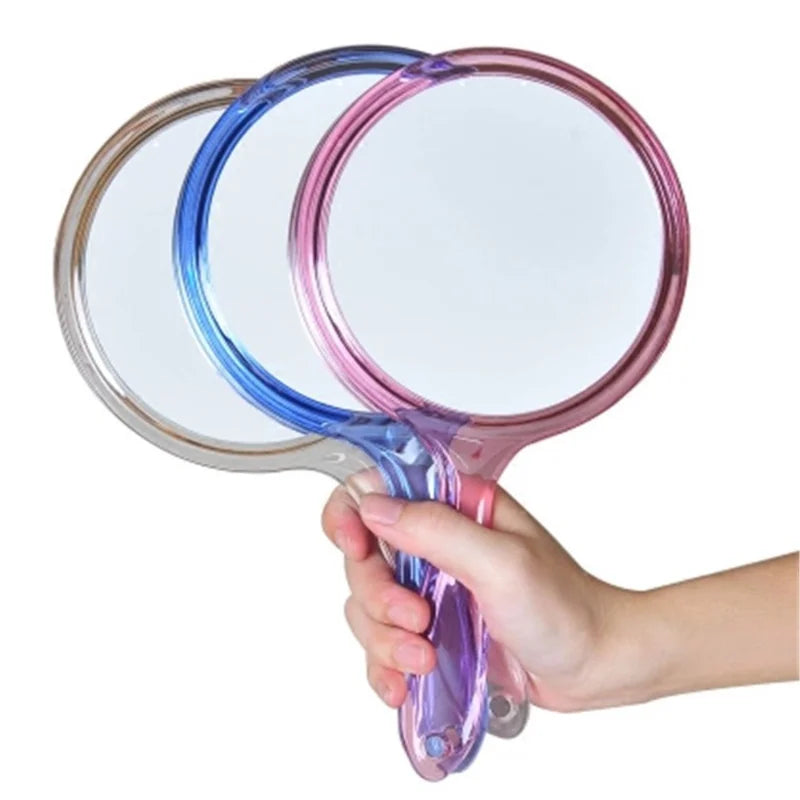CSHOU395 Hand Mirror Double-sided Handheld Mirror 1x/3x Magnifying Mirror With Handle Transparent Hand Mirror Rounded Shape Makeup Mirror