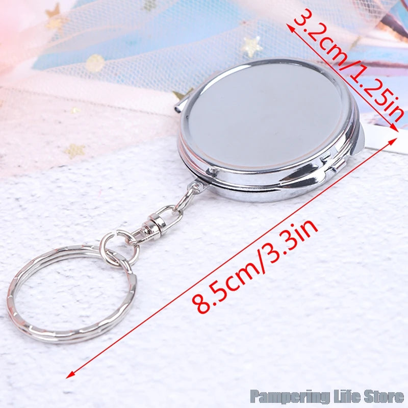 TSHOU235 Portable Key Chain Folding Mirror With Key Ring Pocket Compact Makeup Cosmetic Mirror