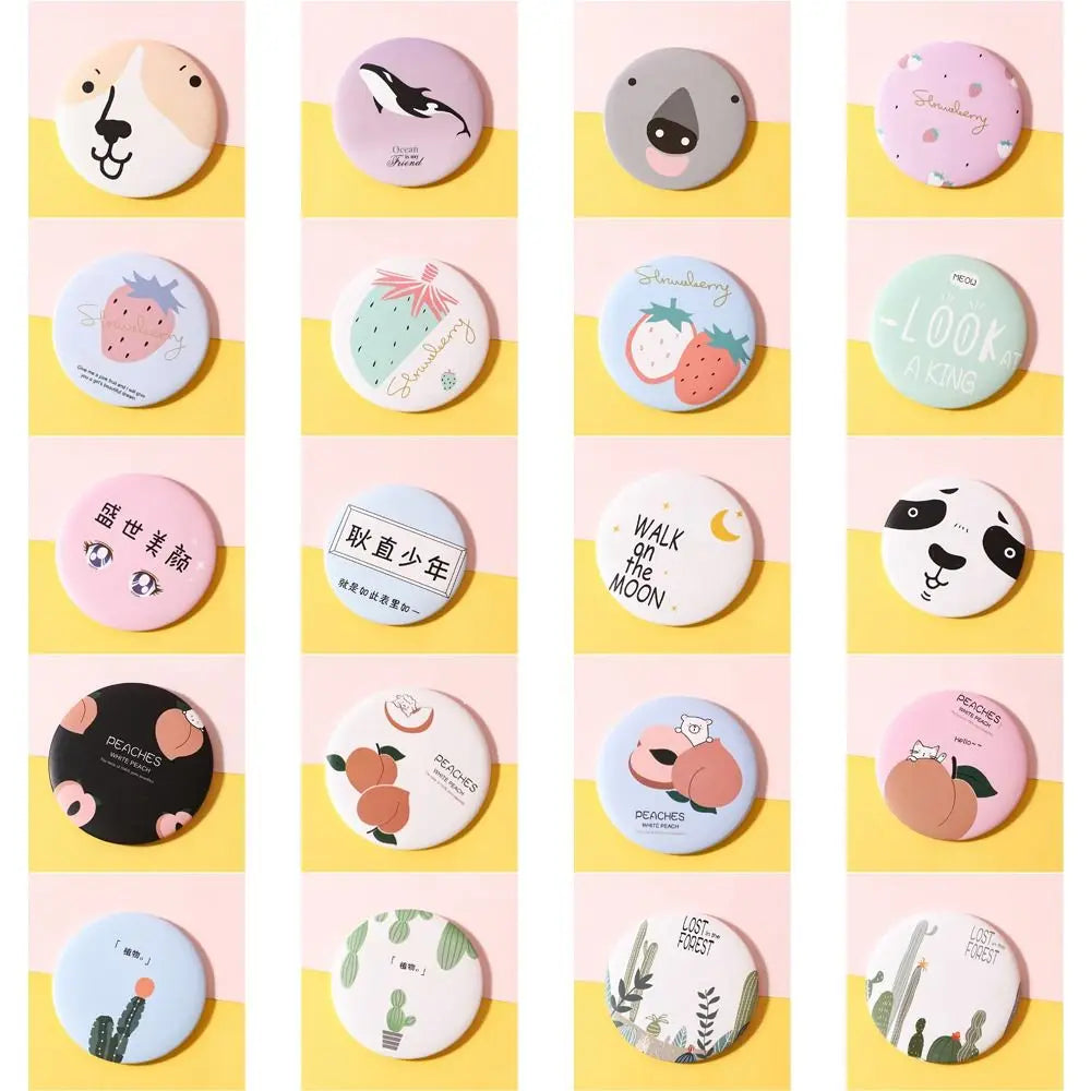 CX525 Cute Cartoon Dog Strawberry Panda Letter Small Makeup Mirror Portable Women Girls Makeup Round Mirror Compact Single-sided