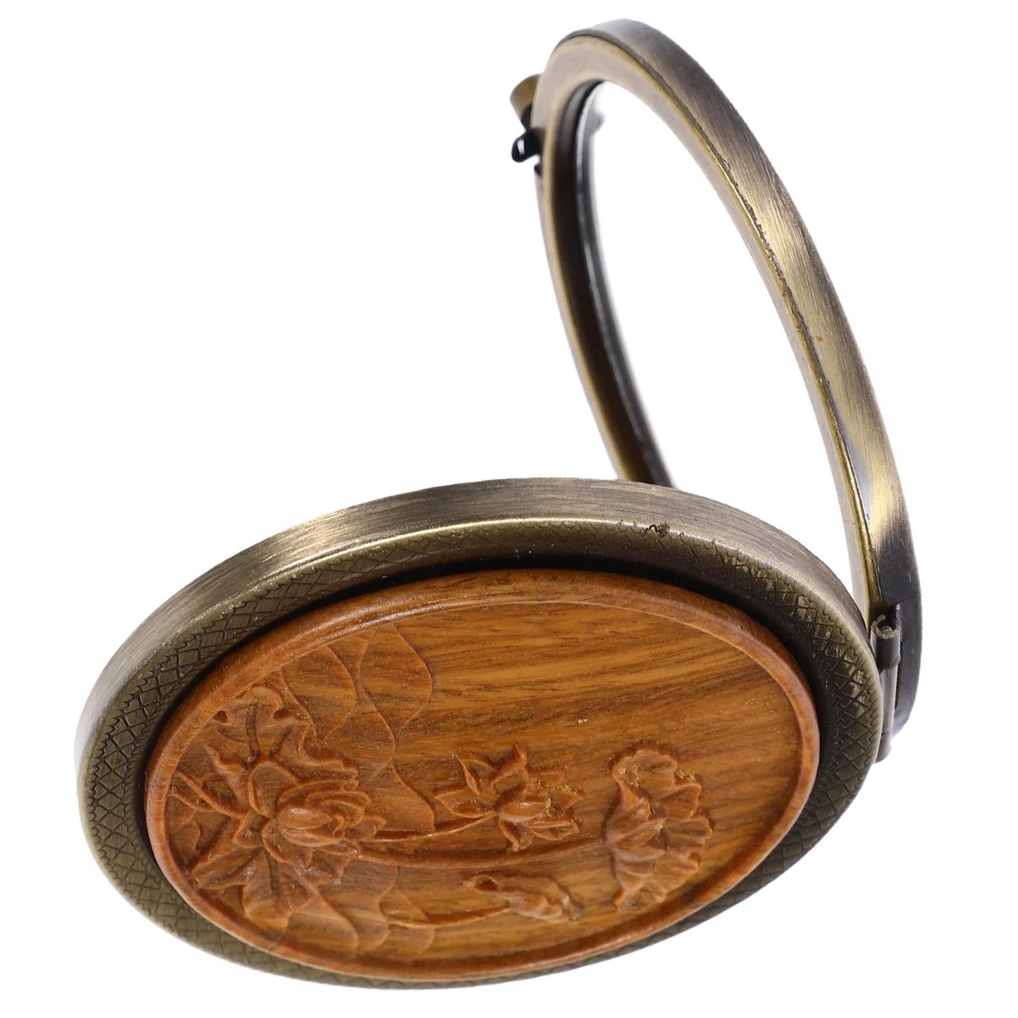 CX485 Lotus Double-sided Mirror Portable Travel Vanity Mini Glass Compact Green Sandalwood Carving Makeup Mirror