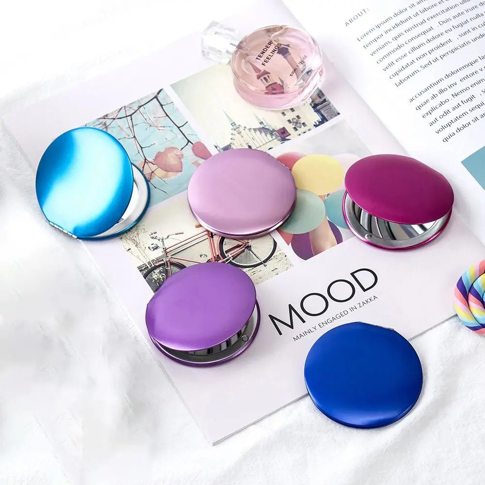 SET63 Cute Folding Makeup Mirror Double-Sided Round Pocket Mirror Solid Color Mini Cosmetics Mirror