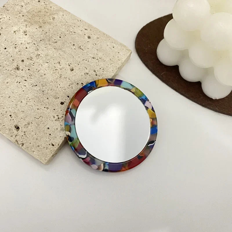 CASHOU187 Simple Acetate Small Round Mirror Small Zebra Pattern Makeup Mirror Portable Mini Round Makeup Mirror Travel Accessories