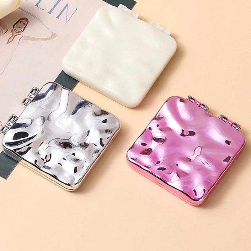 CX490 Foldable Plating Makeup Mirror Mini Square Makeup Vanity Mirror Portable Hand Mirrors Double-Sided Compact Mirror Pocket Mirror