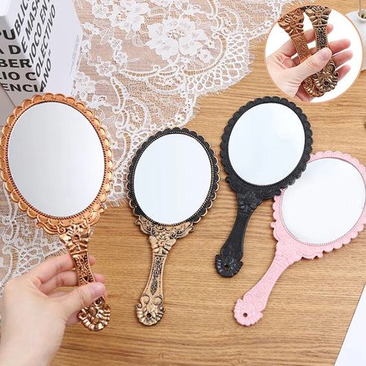 CX493 Portable Vintage Makeup Mirror Hand Hold Oval Round Mirror Noble Restore Ancient Ways Court Mirror Beauty Tool