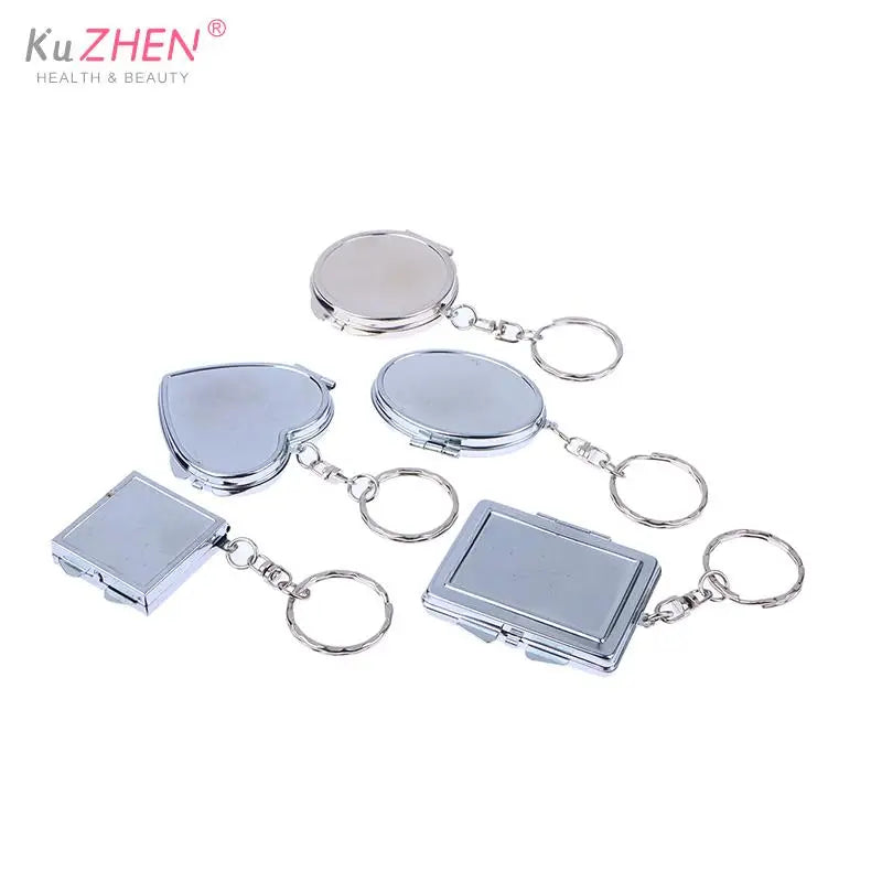 TSHOU1094 Mini Folding Mirror Keychain Round Heart Oval Square Shape Double Sided Cosmetic Mirror Metal Folding Keychain Makeup Mirror 1pc