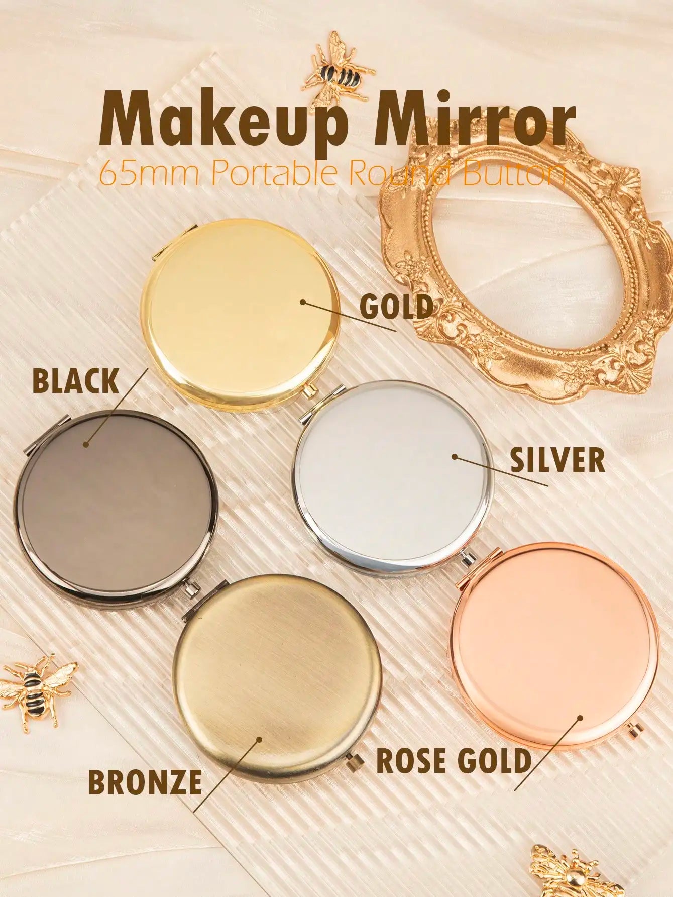 CASHOU186 Silver Round Double Sided HD Cosmetic Mirror, Travel Portable Compact Hand Mirror, Mini Metal Cosmetic Mirror, Gifts for Women