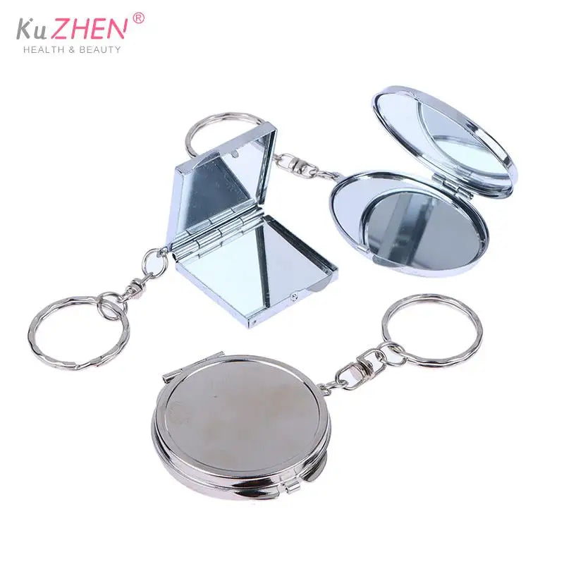 TSHOU1094 Mini Folding Mirror Keychain Round Heart Oval Square Shape Double Sided Cosmetic Mirror Metal Folding Keychain Makeup Mirror 1pc