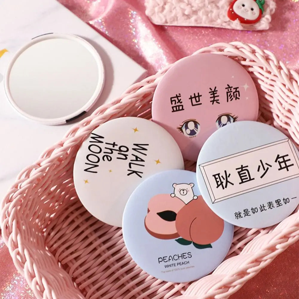 L579 Cute Cartoon Dog Strawberry Panda Letter Small Makeup Mirror Portable Women Girls Makeup Round Mirror Compact Single-sided