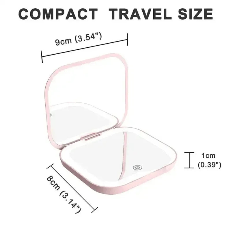 TSHOU218 Mini Portable Folding Makeup Mirror Led Lights Magnifying Compact Pocket Travel Aesthetic Vanity Mirrors Make Up Tools