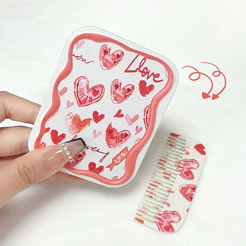 CX488 Small Mirror Comb Portable Pocket Mirror Love Flip-Top Folding Rectangle Makeup Mirror For Girl Gift Makeup Tool Vanity Miror