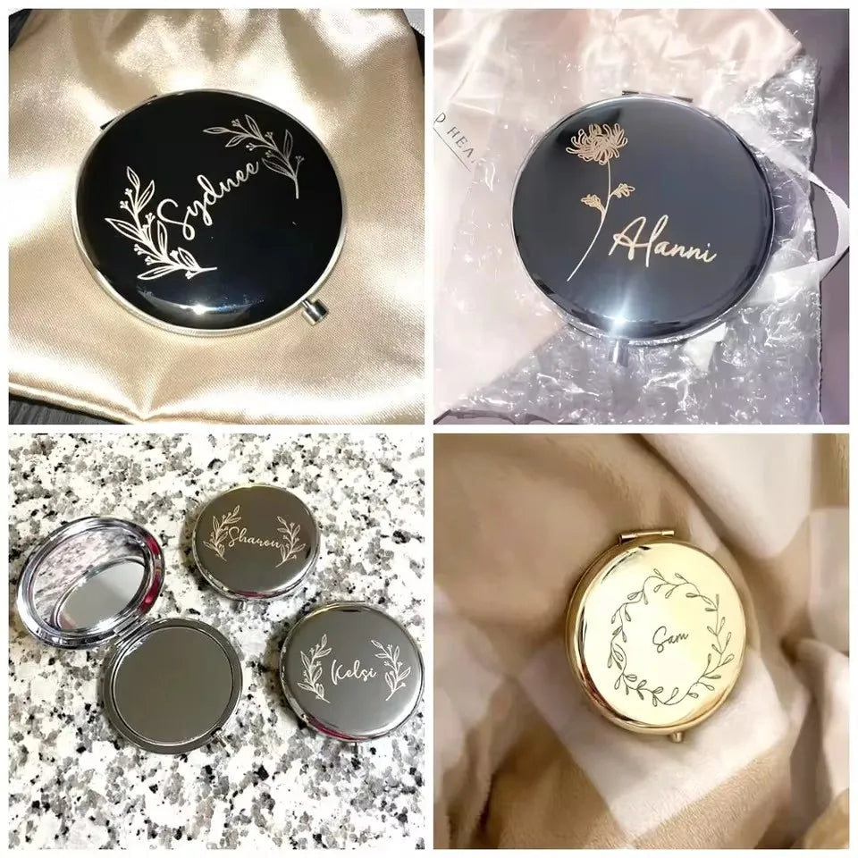 SET58 Personalized Compact Mirror Custom Name Pocket Mirror Proposal Birthday Bridesmaid Women Girl Gifts Friends Christmas Favors