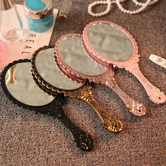CX489 Vintage Carved Handheld Vanity Mirror Makeup Mirror Hand Mirror Handle Cosmetic