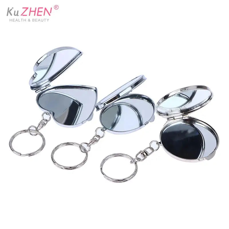 TSHOU1094 Mini Folding Mirror Keychain Round Heart Oval Square Shape Double Sided Cosmetic Mirror Metal Folding Keychain Makeup Mirror 1pc