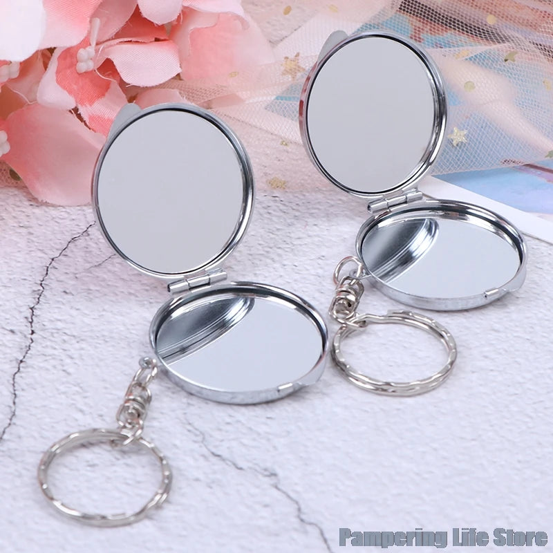 TSHOU235 Portable Key Chain Folding Mirror With Key Ring Pocket Compact Makeup Cosmetic Mirror