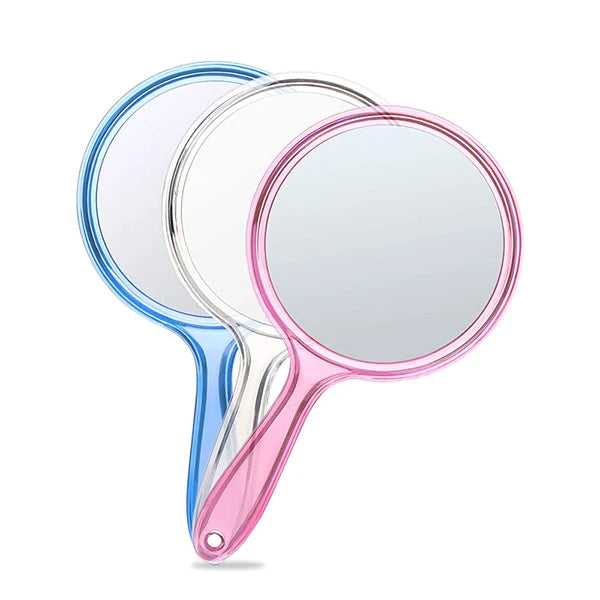 TSHOU1124 Hand Mirror Double-sided Handheld Mirror 1x/3x Magnifying Mirror With Handle Transparent Hand Mirror Rounded Shape Makeup Mirror