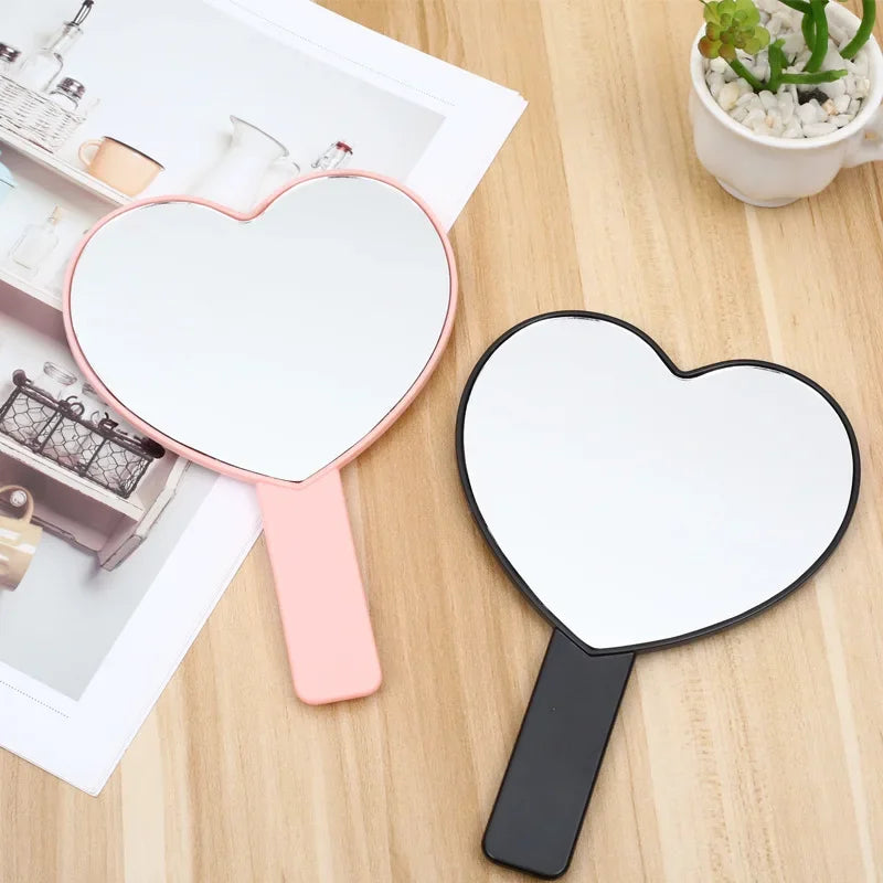 CASHOU47 Handheld Makeup Mirror Love Heart Mirror Female Handle Makeup Cosmetic Beauty Tools Handheld Vanity Make Up Mirror