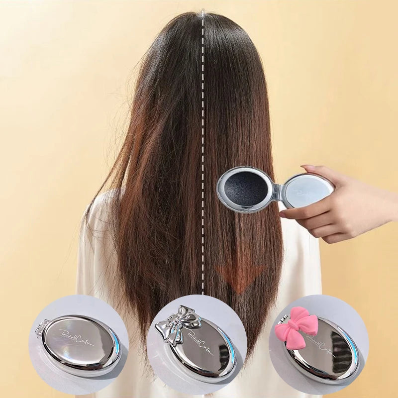 CX514 Mini Portable Folding Comb Mirror Air Cushion Silver Plating Hair Comb Cosmetic Travel Pocket Hair Brush Makeup Tool Gift