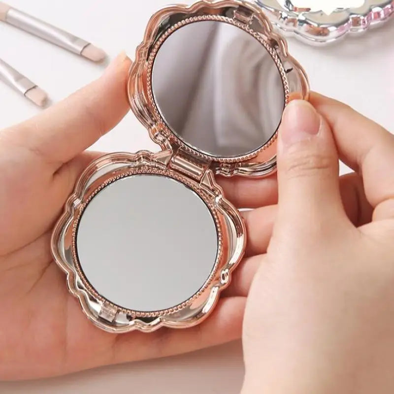 CASHOU188 Portable Mini Mirror Retro Rose Flower Small Pocket Makeup Mirror Double Sided Hand Mirrors Compact Cosmetic Makeup Beauty Tool