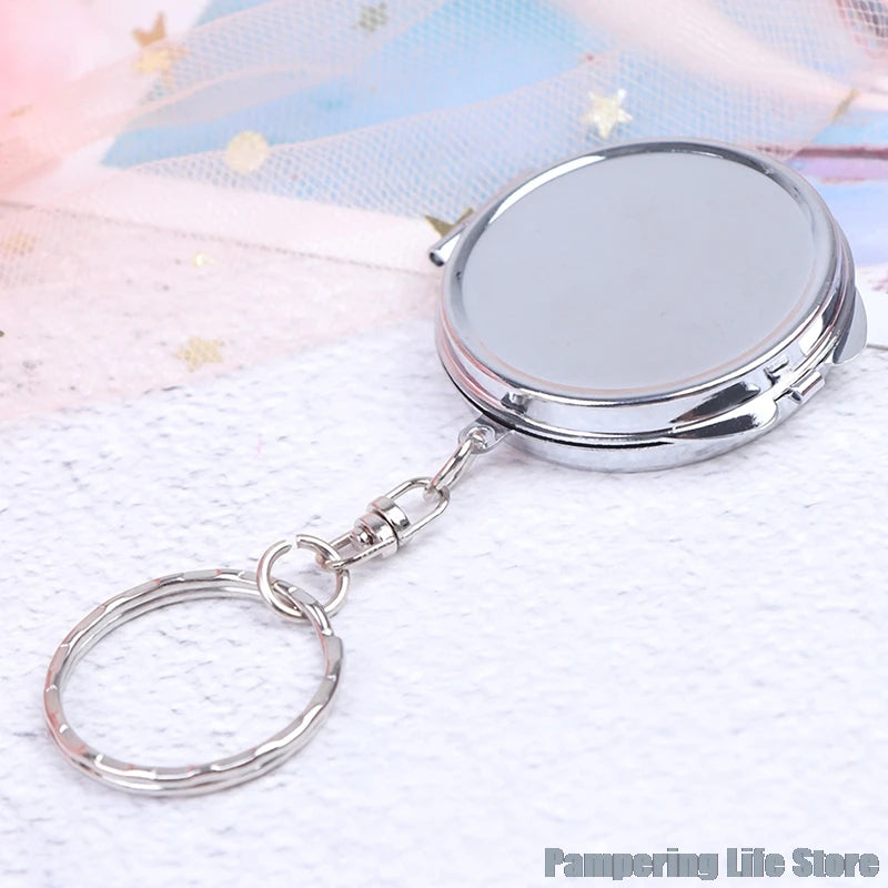 TSHOU235 Portable Key Chain Folding Mirror With Key Ring Pocket Compact Makeup Cosmetic Mirror