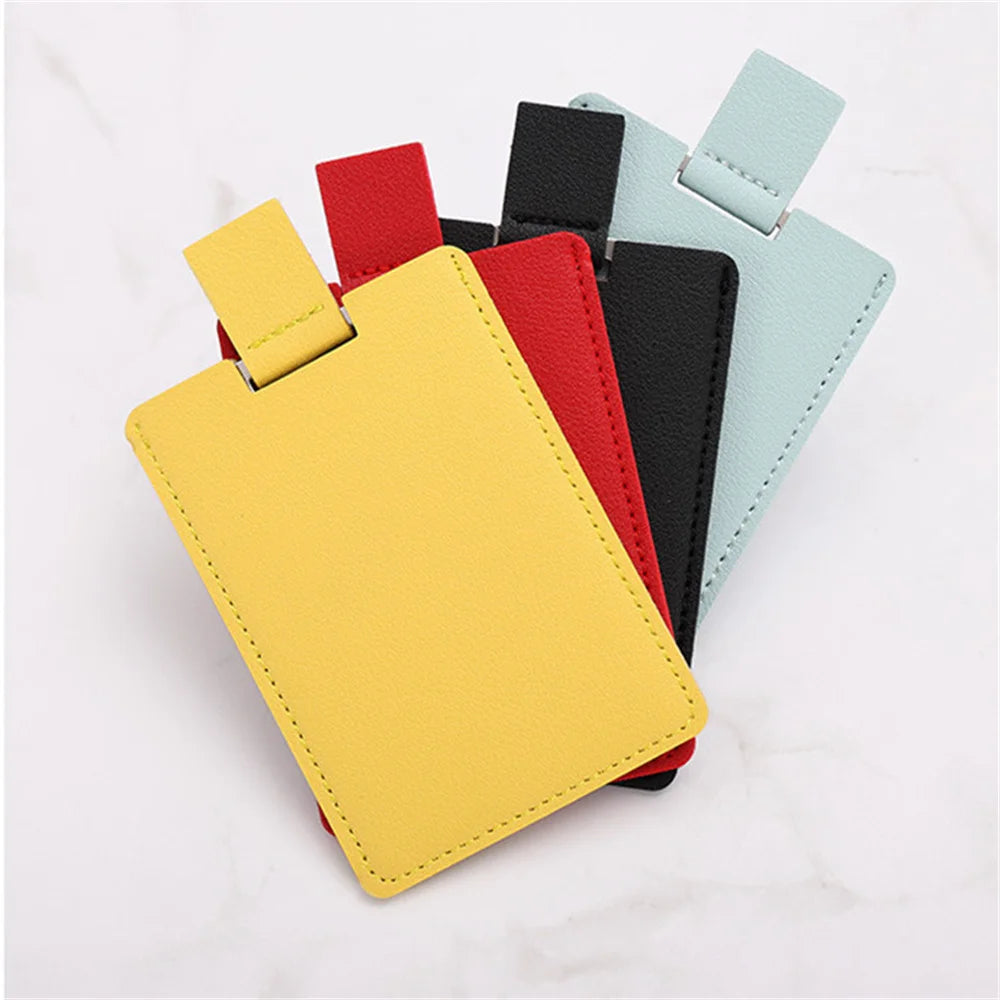 CX504 Leather Cover Rectangle Makeup Mirror Mini Portable Stainless Steel Cosmetic Mirror Compact Pocket Hand Standing Small Mirror