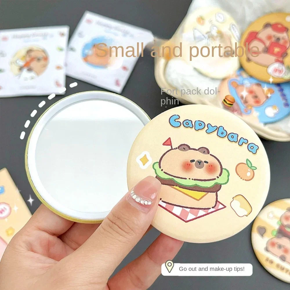 TSHOU1098  New Tin Plate Material Capybara Cosmetic Mirror Portable Lovely Small Circular Mirror Circular Mirror HD One-way Mirror