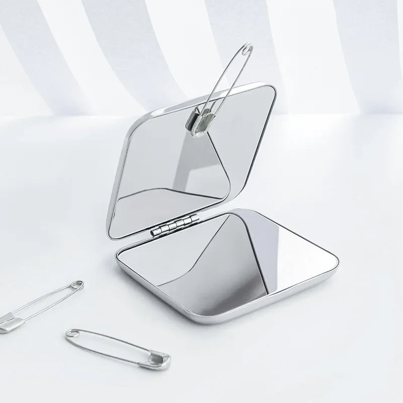 CX508 Foldable Makeup Mirror Portable Double-Sided Mirror Stainless Steel Pocket Small Tinkering Mirror ForTravel Beauty Cosmetic Tool