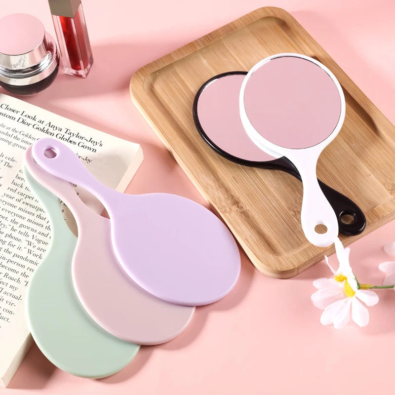 L588  Handheld Makeup Mirror Round Makeup Vanity Mirror With Handle Hand Mirror SPA Salon Compact Mirrors Cosmetic Mirrors For Women