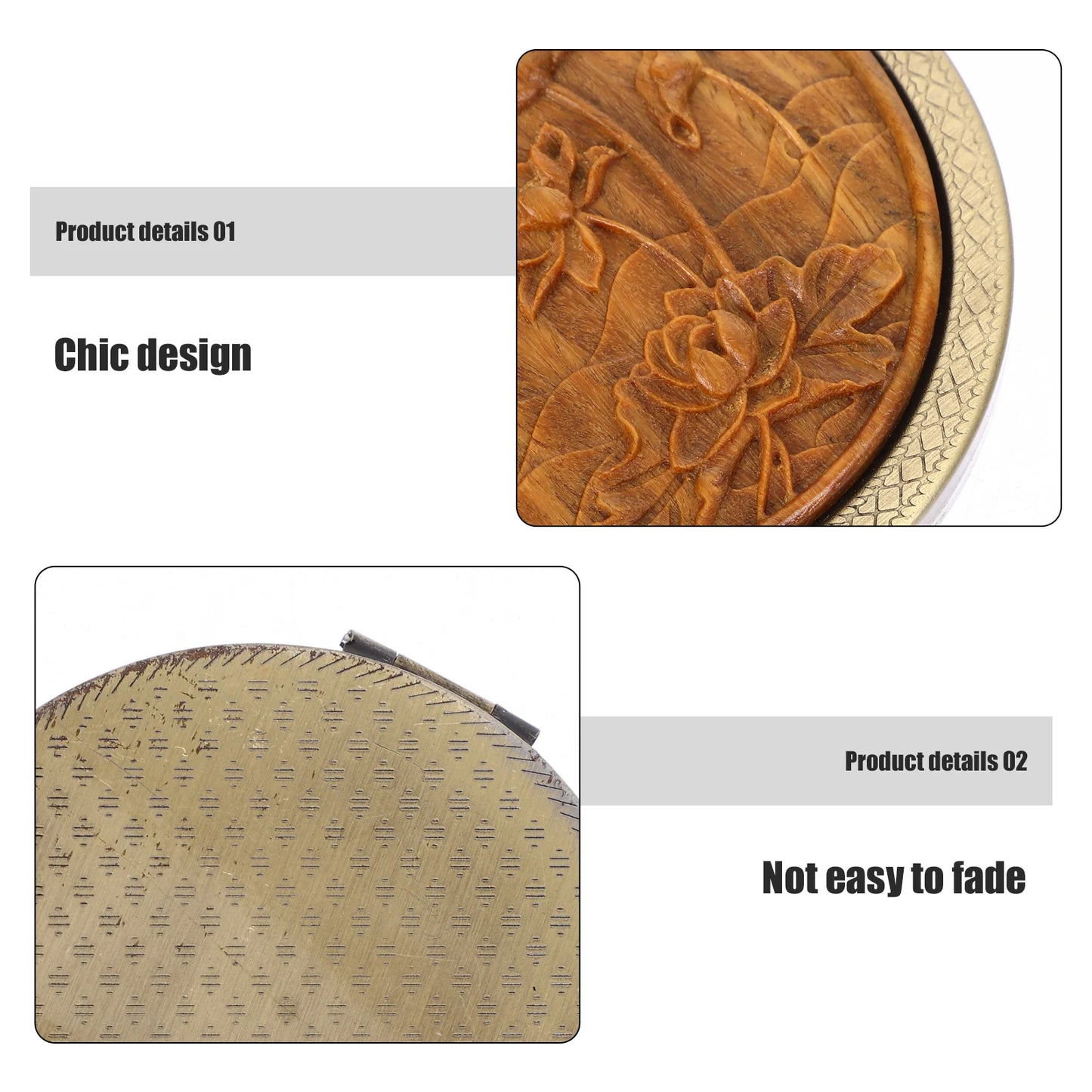 CX485 Lotus Double-sided Mirror Portable Travel Vanity Mini Glass Compact Green Sandalwood Carving Makeup Mirror