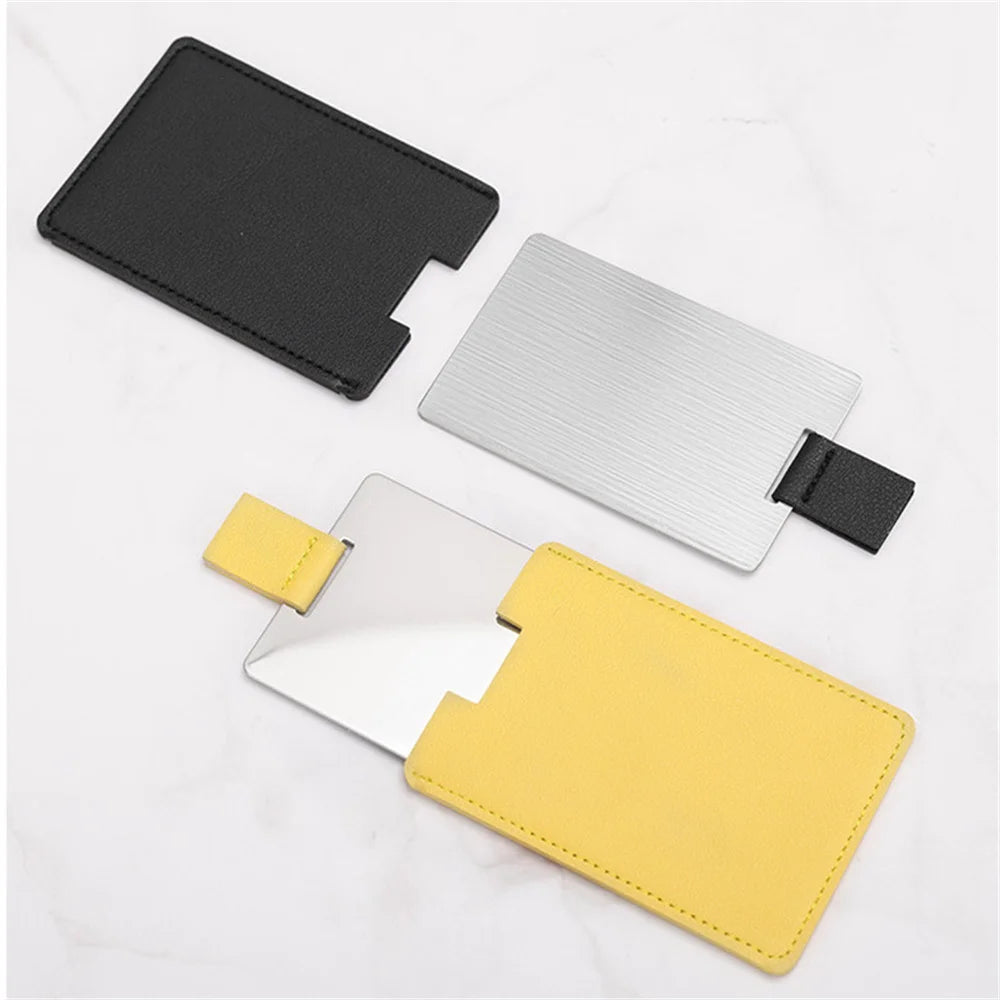 CX504 Leather Cover Rectangle Makeup Mirror Mini Portable Stainless Steel Cosmetic Mirror Compact Pocket Hand Standing Small Mirror